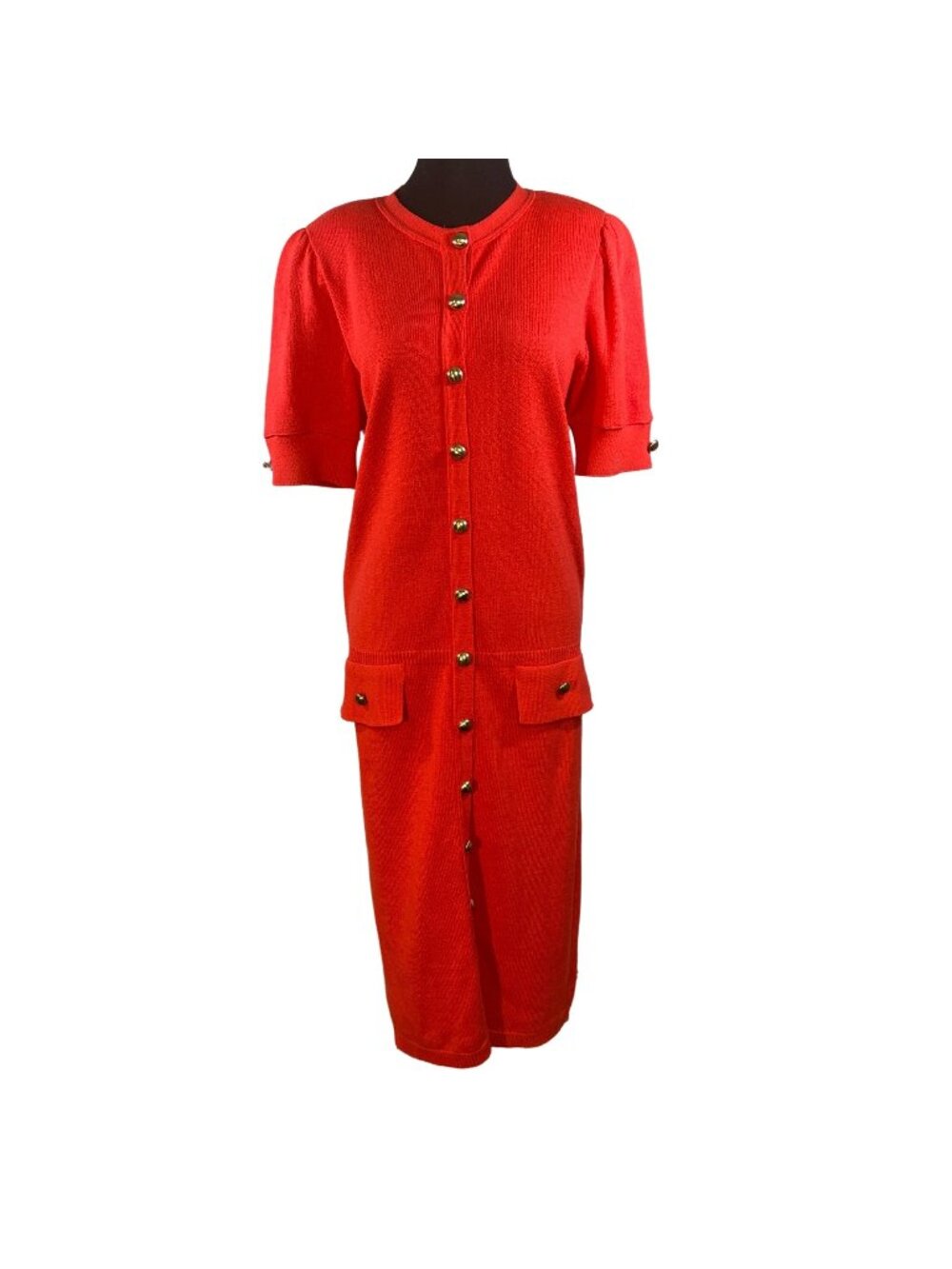 Schrader Knits Womens Button-Down Red Knit Dress Size 12 Short Sleeve Hand Wash